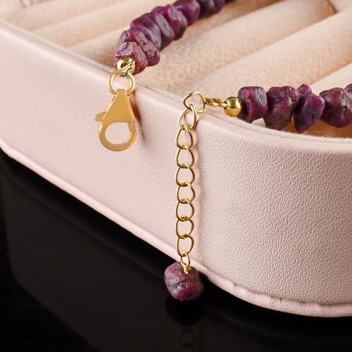 InfinityGemsArt Madagascar Natural Raw Ruby Stone Bracelet, Bolo Bracelet, Rough Dainty Jewelry for Women, July Birthstone, Energy Crystals 14K Gold Plated 925 Sterling Silver Chain 8 inch.3