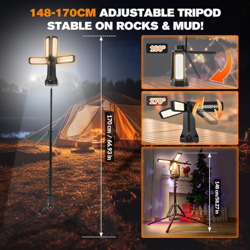 Lanterne de camping SakerNeo 6500 lm avec batterie 20000 mAh et trépied
