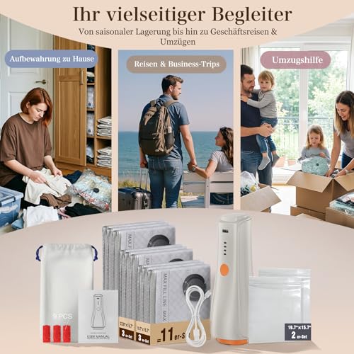 Vakuumbeutel für Kleidung mit Kabelloser Vakuumpumpe, 11 Stück – Ansicht 6