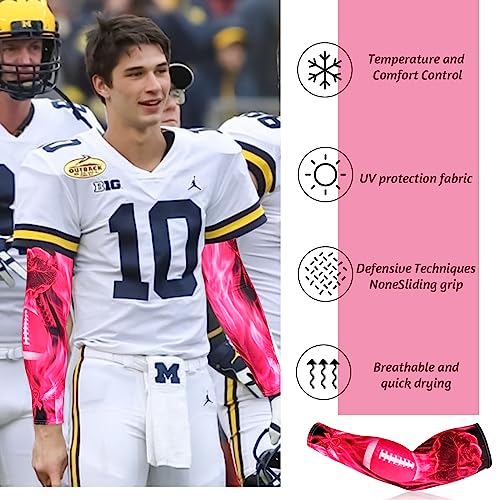 Image of SNOWSTAR Sports Pink Ribbon Breast Cancer Awareness Arm Sleeve Compression Fit No Slip Football Flames