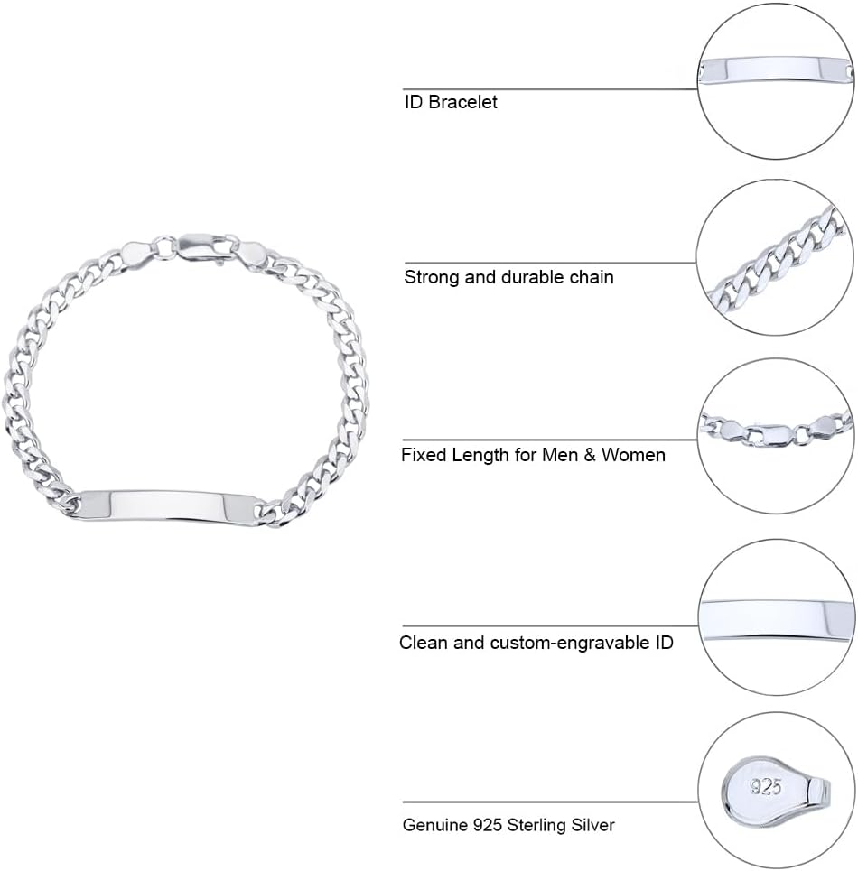 Vanbelle Sterling Silver Jewelry Rhodium Plated with 925 Stamp - Sterling Silver ID Bracelets with Lobester Lock for Men and Women - Classic Handmade ID Bracelet - Image 5