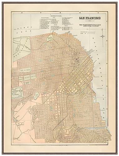 Amanti Art Framed Canvas Wall Art 42x32 San Francisco Map by Wild Apple Portfolio, Framed Wall Art Canvas, Maps Artwork, Country Rustic Decor, Oversize Poster Painting for Living Room, Bedroom,