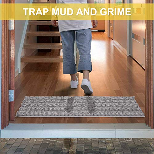 Nicetown Bath Rug, Extra Thick Chenille Striped Pattern Indoor Outdoor Durable Chenille Doormat For Bathroom, Non-Slip Soft Plush Shaggy Bath Mats, Indoor Rugs For Entryway (Dove Grey, 47 X 24) #TOP4