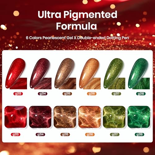 Image of Beetles Fall Gel Nail Polish Set, Red Brown Green Shimmer Gel Polish