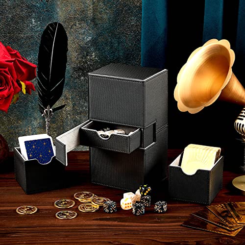 Deekin Card Deck Case Game Card Box Storage Card Deck Holder 3 Tray Card Storage Case Collectible Trading Card Cases With 18 Dice, Compatible With Mtg Tcg Ccg For 200 Sleeved Card Collect (Black) #TOP4