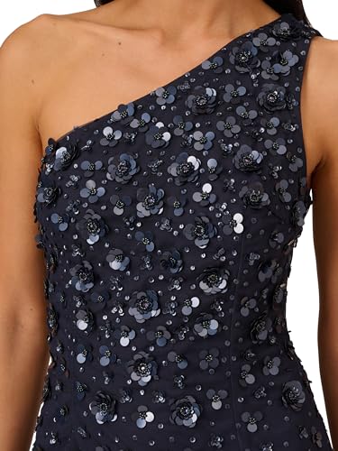 Adrianna Papell Women's One Shoulder Beaded Gown, Dusty Navy2