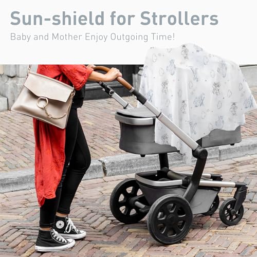 Image of Premium Soft Muslin Cotton Muslin Swaddle Blanket, Silky Baby Receiving Wrap for Newborns Unisex Design, Ideal for Boys and Girls 47x47 Inches (120x120cm) - Large and Comfortable (Airplane & Cloud)