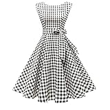 Picture of Hanpceirs Women's Boatneck Sleeveless Swing Vintage 1950s Cocktail Dress Black White Small Plaid 2X New