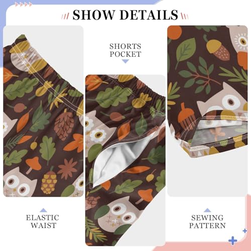 Owl Pine Cone Leaf Boys Long Pants Soft Trousers Elastic Waist Kids Lounge Bottoms with Pockets S-XL4