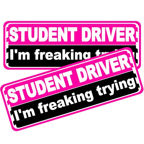 Image of Pink Student Driver Magnet for Car, Cute New Driver Magnetic Vehicle Sign, Reflective Safety Warning Sticker Magnet Sign for Girl, 10 inch x 3.5 inch (Pink- 2 Pack)