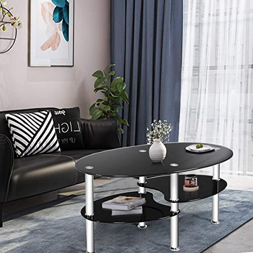 Tangkula Glass Coffee Table, 2-Tier Modern Oval Smooth Glass Tea Table End Table For Home Office With 2 Tier Tempered Glass Boards & Sturdy Chrome Plated Legs #TOP4