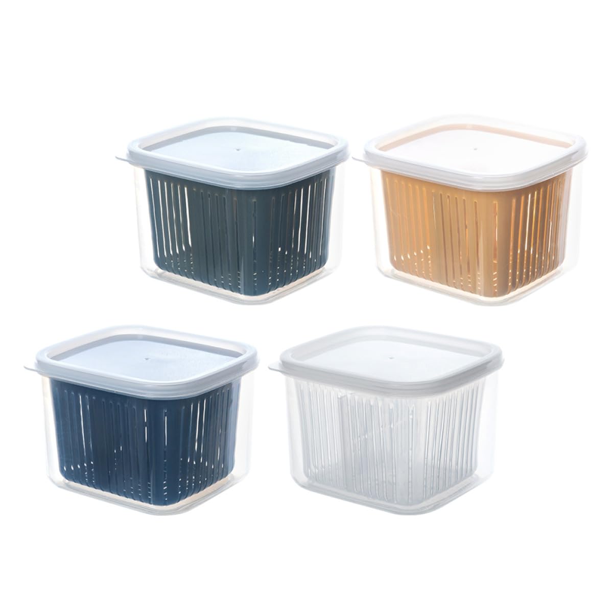 Set 4 Contenitori in Plastica per Alimenti Scomparti Divisori, Scatole Sigillate in Pp Trasparente per Conservazione Frutta e Verdura Drenaggio, Organizer Cucina Riutilizzabile