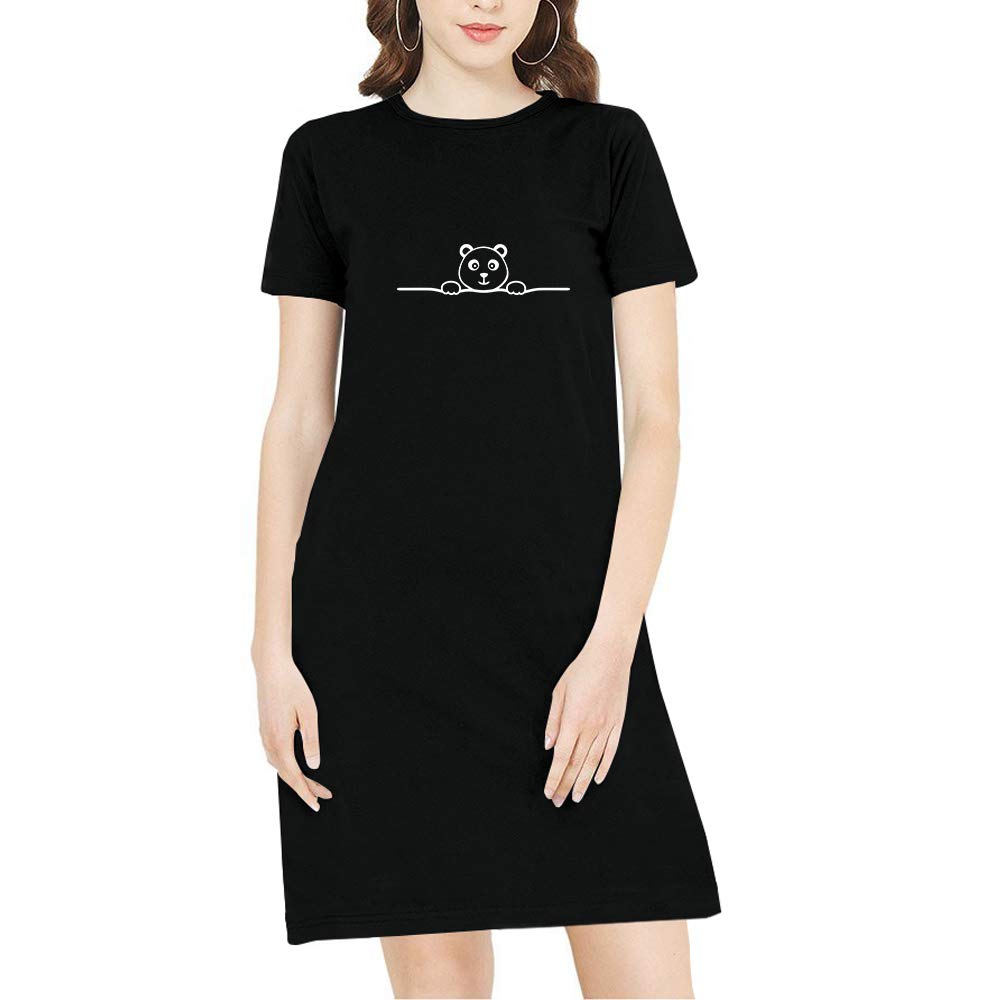 pooplu Women's Regular Fit Knee Length Panda Lover Cotton Graphic Printed Round Neck Half Sleeves Multicolour Tshirt. One Piece, Knee Long, Three Fourth Tops, Pootlu Tees and Tshirts-picture-41