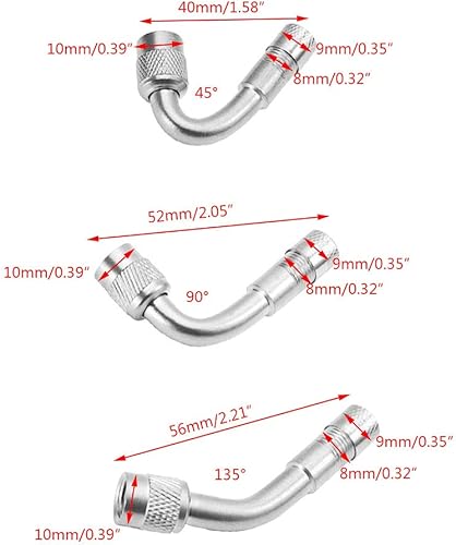 Miniatura 2 de Paquete de 6 extensores de vástago de válvula, extensión de válvula de neumático de 45 grados, 90 grados, 135 grados, compatible con ruedas duales,