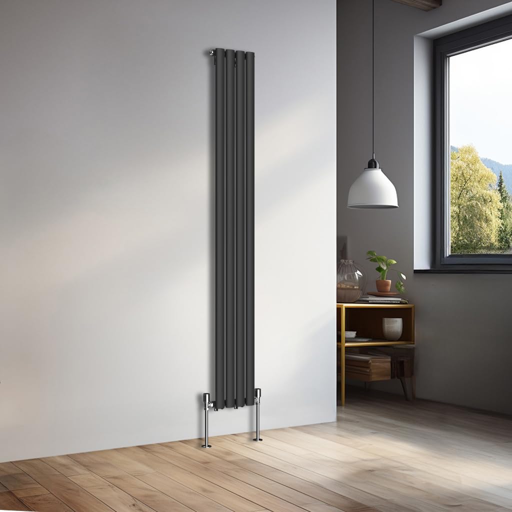 NRG 1800x236mm Vertical Oval Single Panel Heater Column Radiator Central Heating Radiators Designer Tall Radiators Black