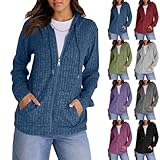 Womens Hoodies Jacket Lightweight Zip Up Hoodie Y2K Open Front Cardigan Sweater with Pocket Cozy Loose Fit Ribbed Knit Sweater Hoodie Drawstring Hooded Zipper Oversized Sweatshirt Cardigan Fall Hoodie