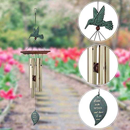 Image of ASTARIN Hummingbird Wind Chimes Personalized, Small Memorial Wind Chimes Outdoor, Wind Chimes with 4 Square Metal Tubes for Patio Home Yard Housewarming Hanging Decor,Bird Collection