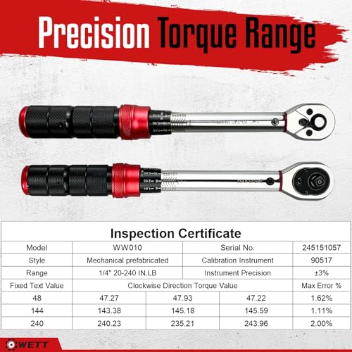 Image of WETT 50Piece Click Torque Wrench Set, 1 /4 Inch Drive Bike Torque Wrench, 2.3-27.1NM (20-240IN.LB), ±3% Precision, Bicycle Maintenance Tool Kit with Bit Sockets, Adapter, Universal Joint, Extension Bar