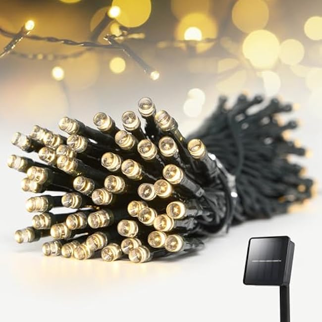 Solar String Lights Outdoor Waterproof: 50ft 100LED Solar String Lights Outdoor - Solar Powered Twinkle Fairy Tree Light with 8 Lighting Mode for Patio, Garden,Courtyards,Trees(Warm White)