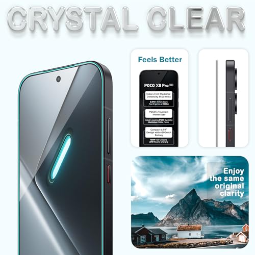 Image of FIRST MART Tempered Glass for Poco X8 Pro, 9H 0.3 mm Full-Glue Screen Protector with Cable Protector, 3D Edge-to-Edge, HD Clear, Case-Friendly, Black, Pack of 1