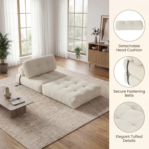 Image of COSTWAY Folding Sofa Bed with Pillow, Convertible Couch (Beige)