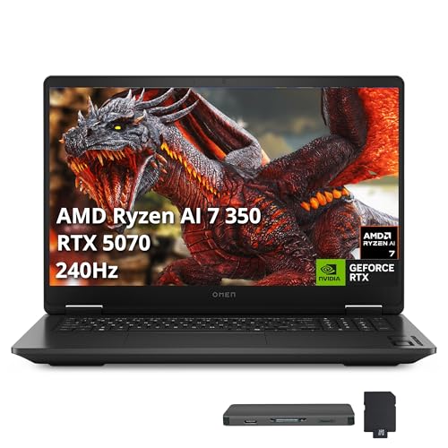 Image of HP Omen 17.3 inch QHD Gaming Laptop, AMD Ryzen AI 7 350, 16GB DDR5, 2TB Storage(1TB SSD+1TB Docking Station Set), NVIDIA GeForce RTX 5070 8 GB GDDR7, RGB Backlit Keyboard, Win11 Home, Black