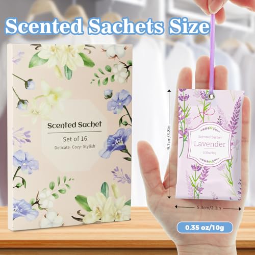 Image of STRN Scented Sachets for Drawer and Closet, 16 Packs 4 Scents Long-Lasting | Linen, Lavender, Pure Cotton, Vanilla, Small Space Air Freshener