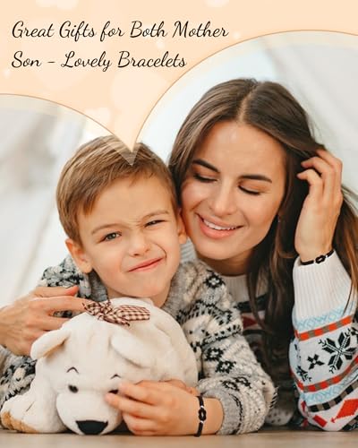 Image of YELUWA 2 Pcs Mother Daughter /Son Bracelets, Back to School Gift | First Day of School Gifts, Mothers Day Gifts, Lovely Charm Bracelets Set Mommy and Me Jewelry with Gift Box Wish Card