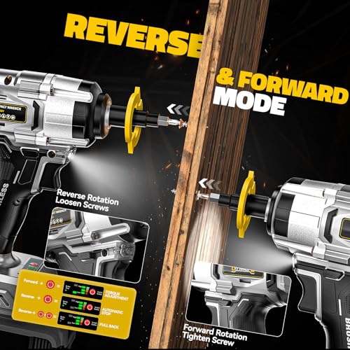 Image of DIYtoolifz Cordless Impact Wrench 1 /2 inch Compatible with Dewalt 20v Battery (Bare Tool), 300 FT-LBS (400 N.m) Brushless Impact Driver, Portable Electric Impact Gun with LED Work Light, 3-Speed Control