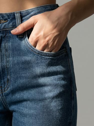 Image of Urbano Fashion Women's High Rise Straight Fit Washed Jeans Non-Stretchable