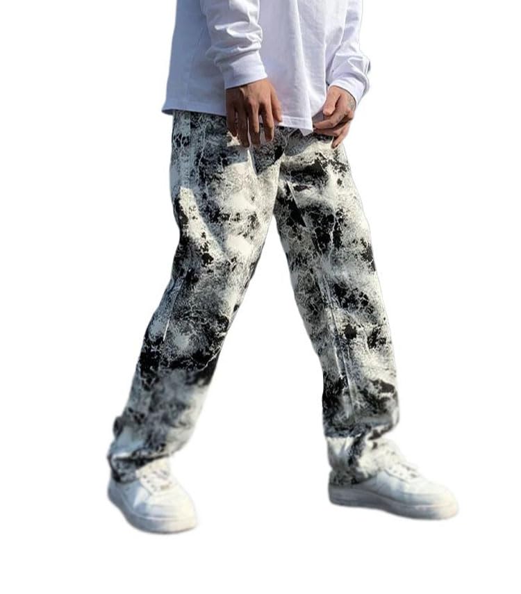 Printed Men Spring Denim Trousers Korean Style Straight Hip Hop Jean Pants