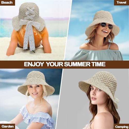 Sombrero de playa plegable para mujer color beige miniatura 6