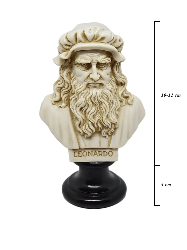 Busto Statua Design: Leonardo da Vinci - Riproduzione busto, scultura in marmo e resina - circa 16 cm, 350 gr. - Prodotto Toscano, Design Made in Italy - Idea Regalo Casa