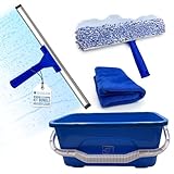 Window Cleaning Equipment Kit - Handheld Squeegee Window Cleaner with Rubber Lip, 42cm Cleaning Bucket, Washer Applicator, Microfibre Cloth, Perfect Squeegee Set for Glass Panels, Car, Windows