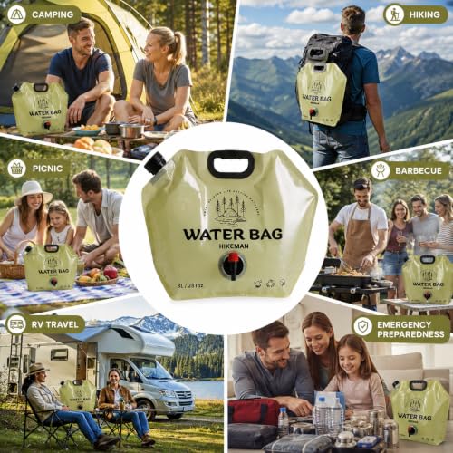 Image of HIKEMAN 8L Collapsible Water Bag with Spigot & Handle - BPA-Free Portable Camping Water Container