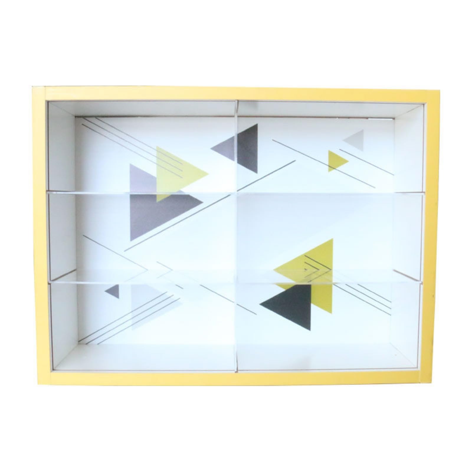 Colcolo Vitrina para Miniatura Vitrina Expositor , Amarillo , Patrón Geométrico con Marco Amarillo