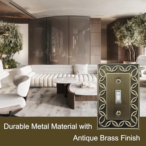 OKAWYC Single Toggle Light Switch Cover Plate, 4-Pack Antique Brass NovaBloom Metal Wall Plate 1 Gang, for Light Switch Cover, Switch Cover Decorative Wallplate, Durable by OKAWYC - Image 3