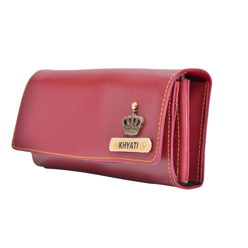 your gift studio Customized Slim Faux Leather Wallet for Women’s 2 compartments for Currency and 5 Card Slots with Zip Pocket (Wine)-picture-27