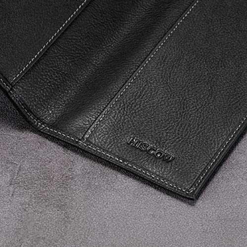 Image of HISCOW Slim Leather Checkbook Cover for Personal Checks, Vintage Black, One Size, Minimalist | Full grain cowhide, transaction register & check book pockets, removable duplicate divider, durable stitching, gifts for men