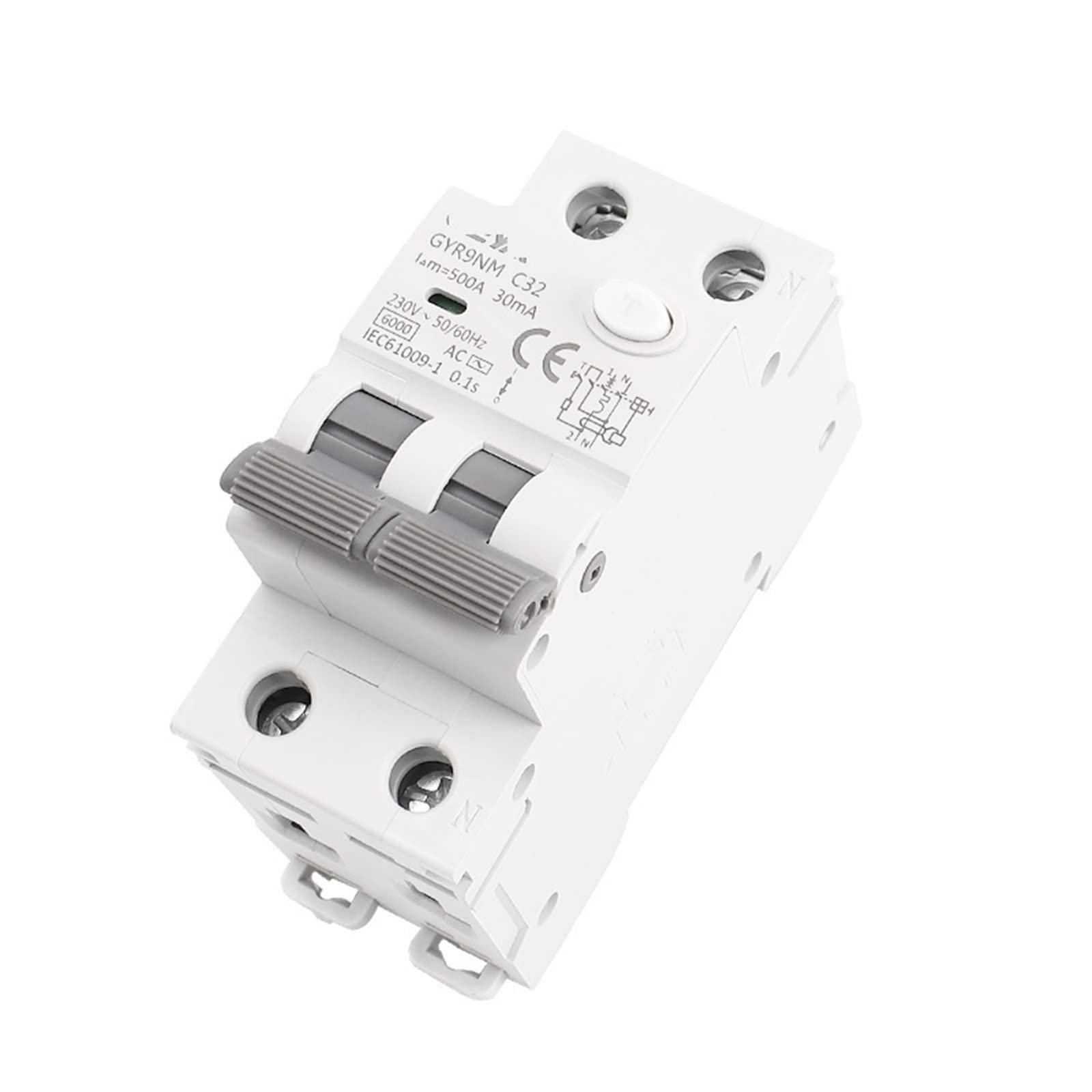 GYR9NM AC typ RCBO magnetyczny wyłącznik ochronny z zabezpieczeniem przed przeciążeniem i wyciekiem, szyna DIN 10 A, 16 A, 25 A, 32 A, 40 A, 1 szt. (100 mAh, 2P 25 A)