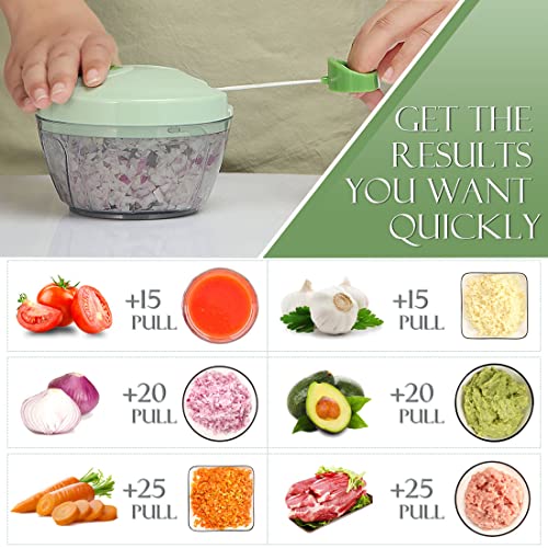 Image of Ourokhome Manual Food Processor Vegetable Chopper, Portable Hand Pull String Garlic Mincer Onion Cutter for Veggies, Ginger, Fruits, Nuts, Herbs, etc., 500ml, Green