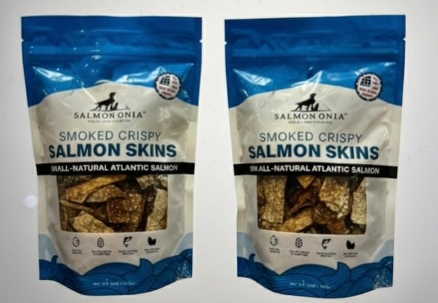 Salmon Snax Premium Pet Treats - Smoked Crispy Salmon Skins 12oz (Pack of 2)