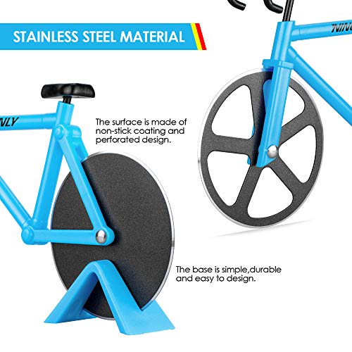 Bicycle Pizza Cutter Wheel,Ninonly Non-Stick Dual Cutting Wheels Stainless Steel Bike Pizza Slicer With A Stand For Pizza Lovers,Holiday Vacation Housewarming Kitchen Gadget Cool Men's Gift #TOP3