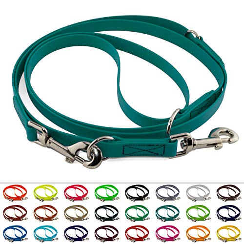 LENNIE Mehrfach verstellbare BioThane Führleine, 19mm breit, 3m lang, Petrol/Teal, genäht, Doppelleine