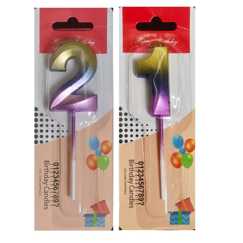 Image of Number Candles 3 inch for Birthday Parties, Wedding, Engagement, Valentines Day Celebration, Theme Party Cake Decoration Multicolor (Numerical No 21 or 12)