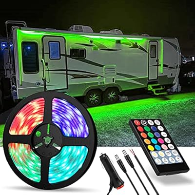 WELLUCK RV LED Camper Awning Lights, 12V, 12FT/3.6M, Dimmable, Remote Control, Warm White Mode and RGB Mode, LED Light Strip Exterior Lighting Fixture for RV Camping Canopy Motorhome Travel Trailer