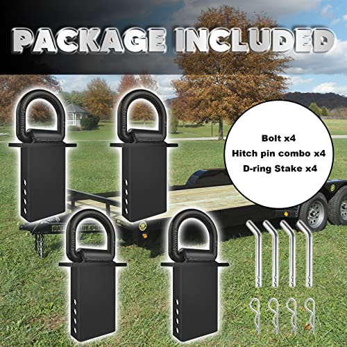 VONLX Stake Pocket D Rings 4Pcs 18000lbs Heavy Duty Removable D-Ring Stake Pocket Tie Down for Utility Trailers and Flatbeds with Hitch Pin, Removable Tie Down Utility for Flatbed Cargo Trucks, Black