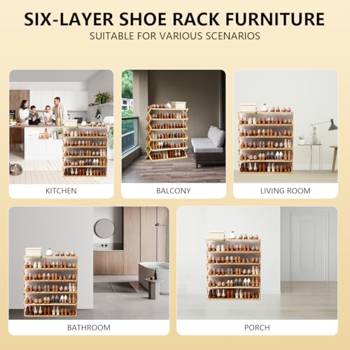 RESTSUKO 6-Tier Bamboo Shoe Rack Organizer - Free Standing Shoe Racks for Entryway, Hallway, Wardrobe - Holds 18-24 Pairs of Shoes 27.2" x 9.1" x 40" - image 3