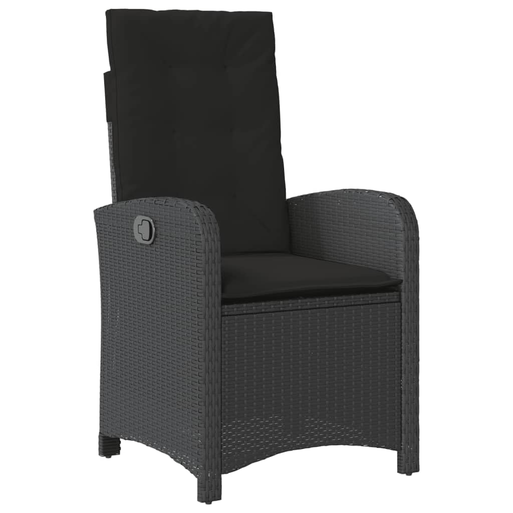 vidaXL Sillón Reclinable de Jardín con Cojines, Silla con Respaldo, Asiento Exterior, Sillón Descanso para Terraza Patio, Ratán Sintético Negro