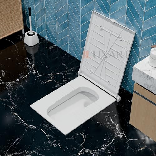 Image of LUXART Indian Square Toilet Cover 56L x 42W | White 21 Inch Orissa Pan Toilet Seat Cover | PP Commode Lid with Easy Installation Kit | White Finish | 2 Year Warranty